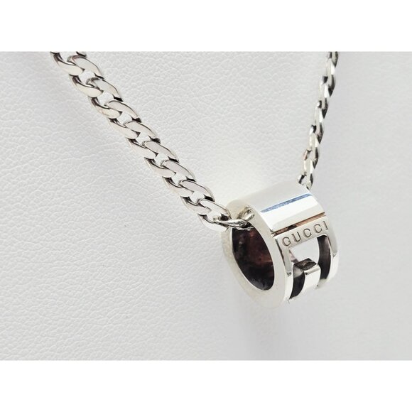 Gucci G Cut Out Round Circle Sterling Silver Charm Pendant Curb Chain Necklace - Picture 9 of 16